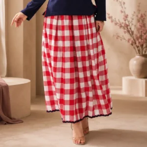 Red & White Gingham Pleated Midi Skirt