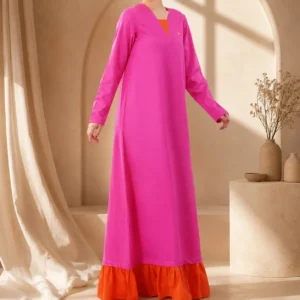 Fuchsia Pink Contrast Ruffle Hem Maxi Dress