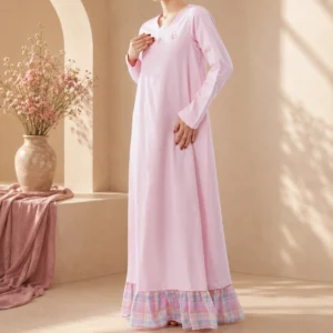 Baby Pink Contrast Check Ruffle Hem Maxi Dress